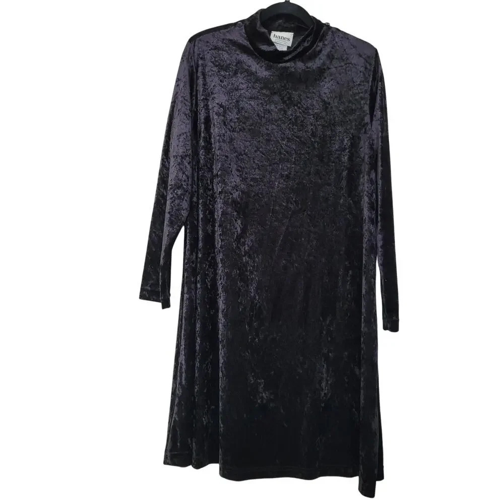 Vintage Hanes Signature Collection Women's Shift Velvet Dress L Black Polyester